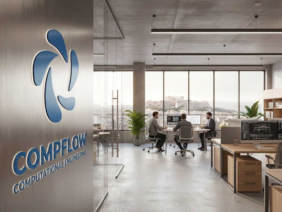 CompFlow computational engineering office in Athens with engineers working at their desks